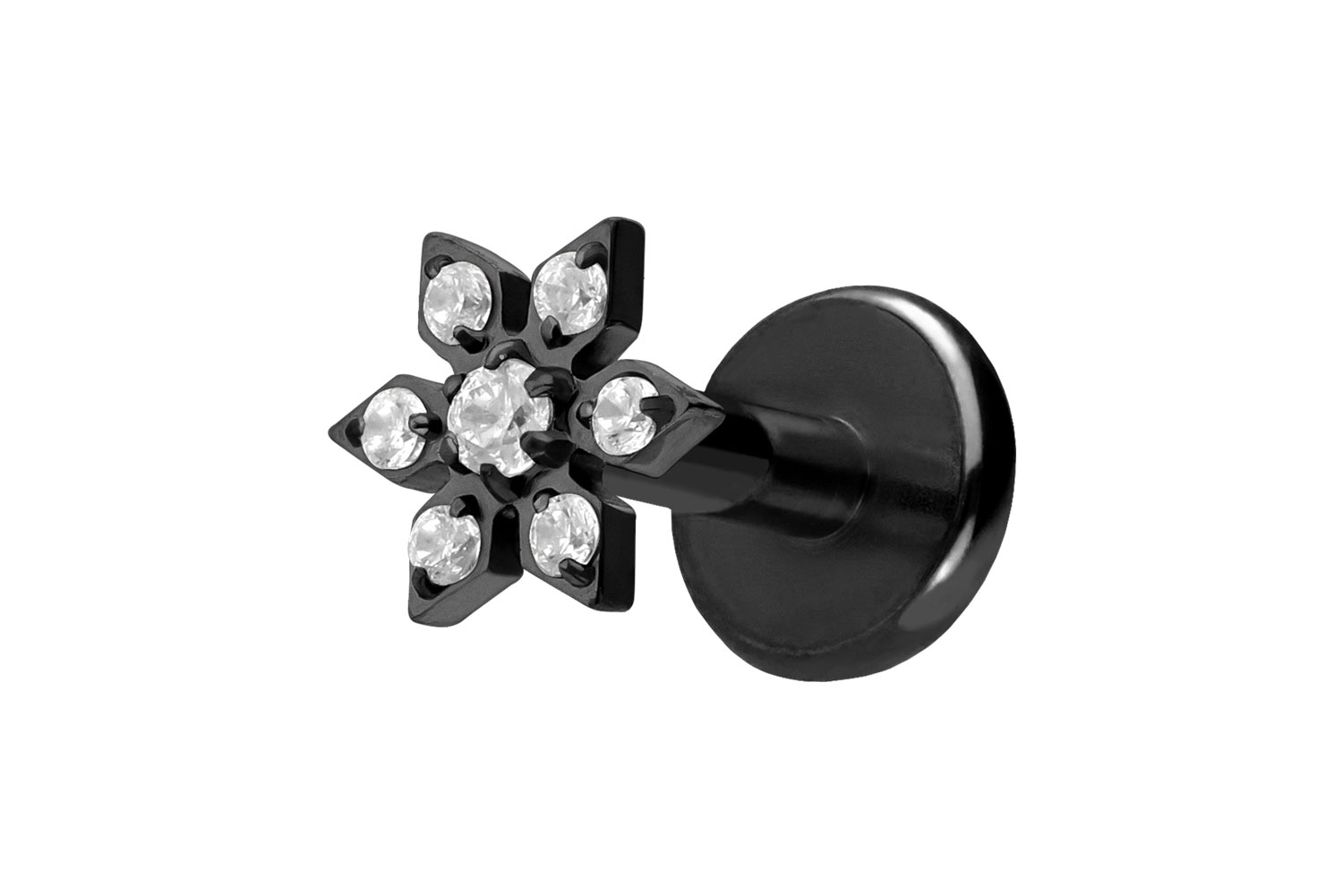 Titan Labret Piercing mit Push Fit KRISTALLBLUME